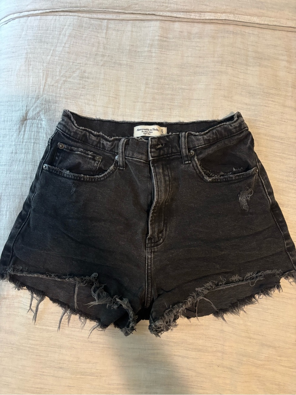 Abercrombie & Fitch Washed Black High-Rise Distressed Denim Shorts
